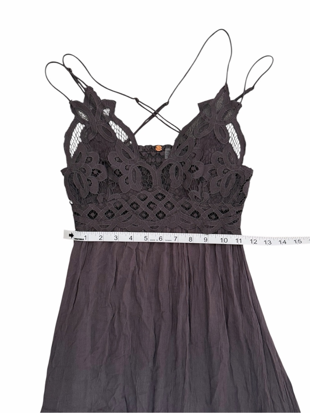 Free People Adella Lace Slip Dress Gray Small Boho Asymmetric Mini - Picture 11 of 12